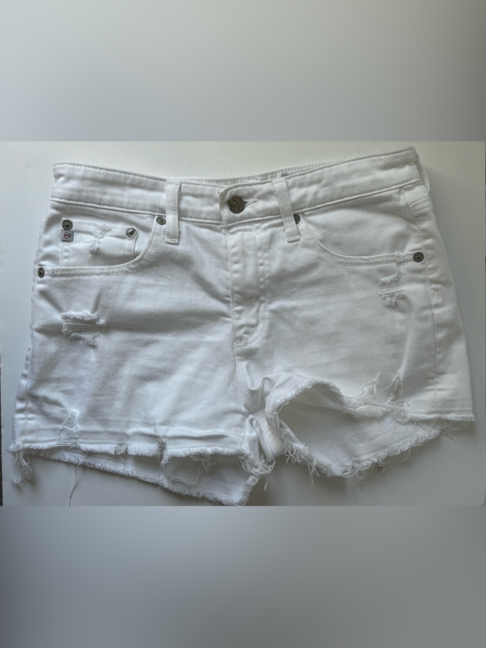 AG Adriano Goldschmied Bryn the boyfriend White Denim Cutoff Shorts